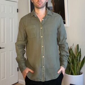 Faherty Men's Green/Olive Linen Shirt